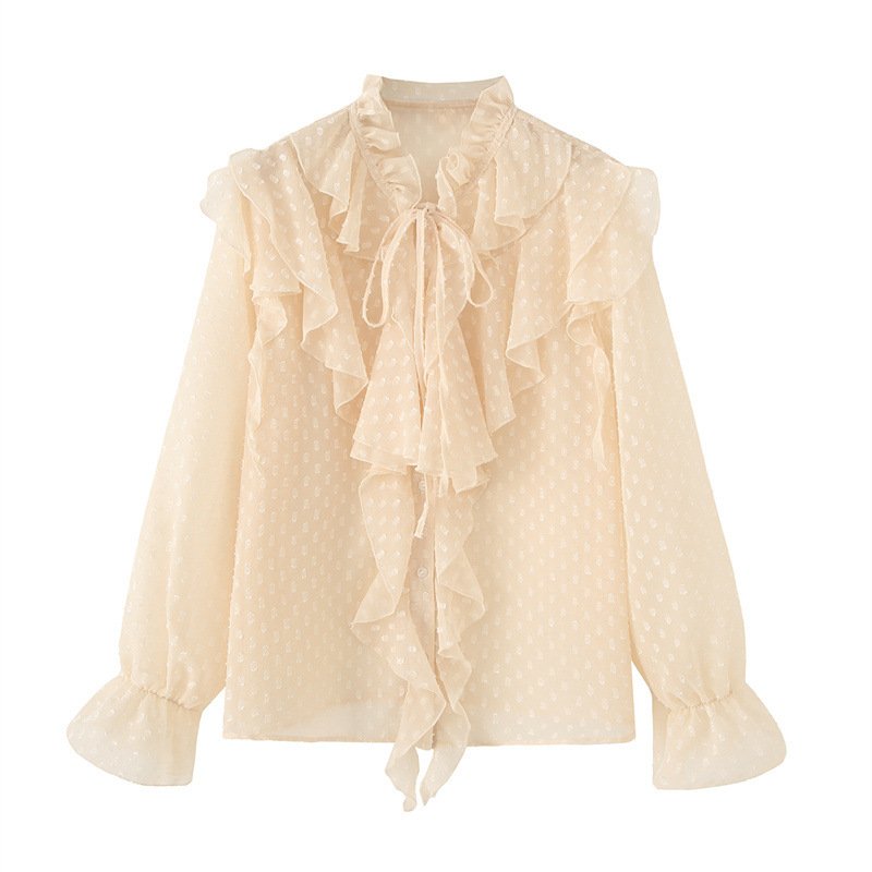 Chic French Tulle Long Sleeve Blouse