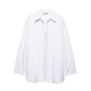 Casual Front Lace-Up Solid Color Loose Shirt