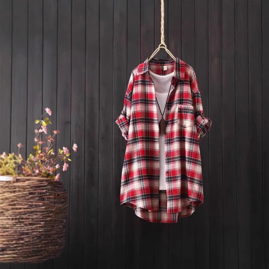 Women's Casual Plaid Oversized Shirt & Autumn Coat