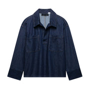 Retro Denim Long Sleeve Loose Pullover Shirt