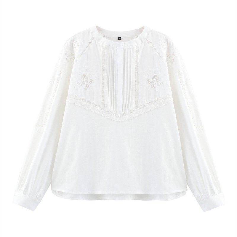 Chic Lace Embroidered Vertical Stripe Shirt