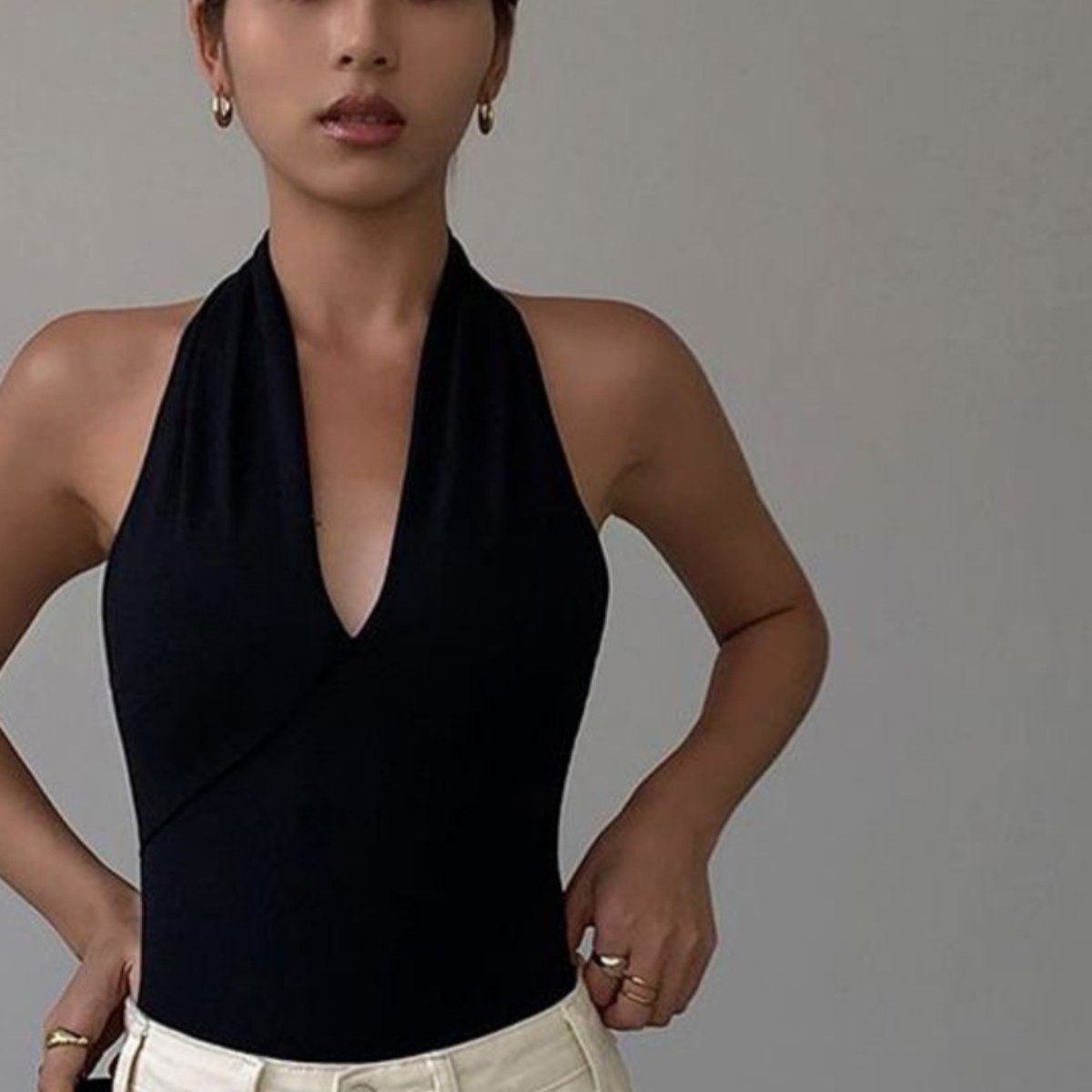 Black V-Neck Halterneck Vest for Women