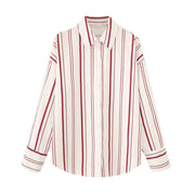 Chic Striped Long-Sleeve Lapel Button-Down Shirt