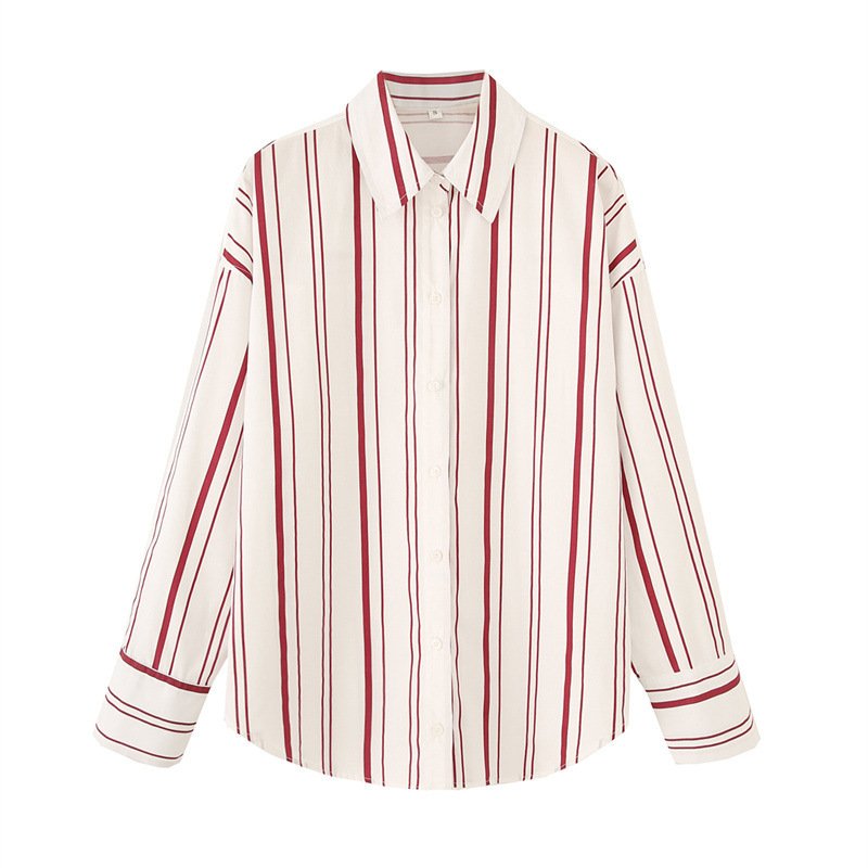 Chic Striped Long-Sleeve Lapel Button-Down Shirt