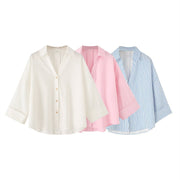 Chic Linen Blended V-Neck Wide Sleeve Shirt