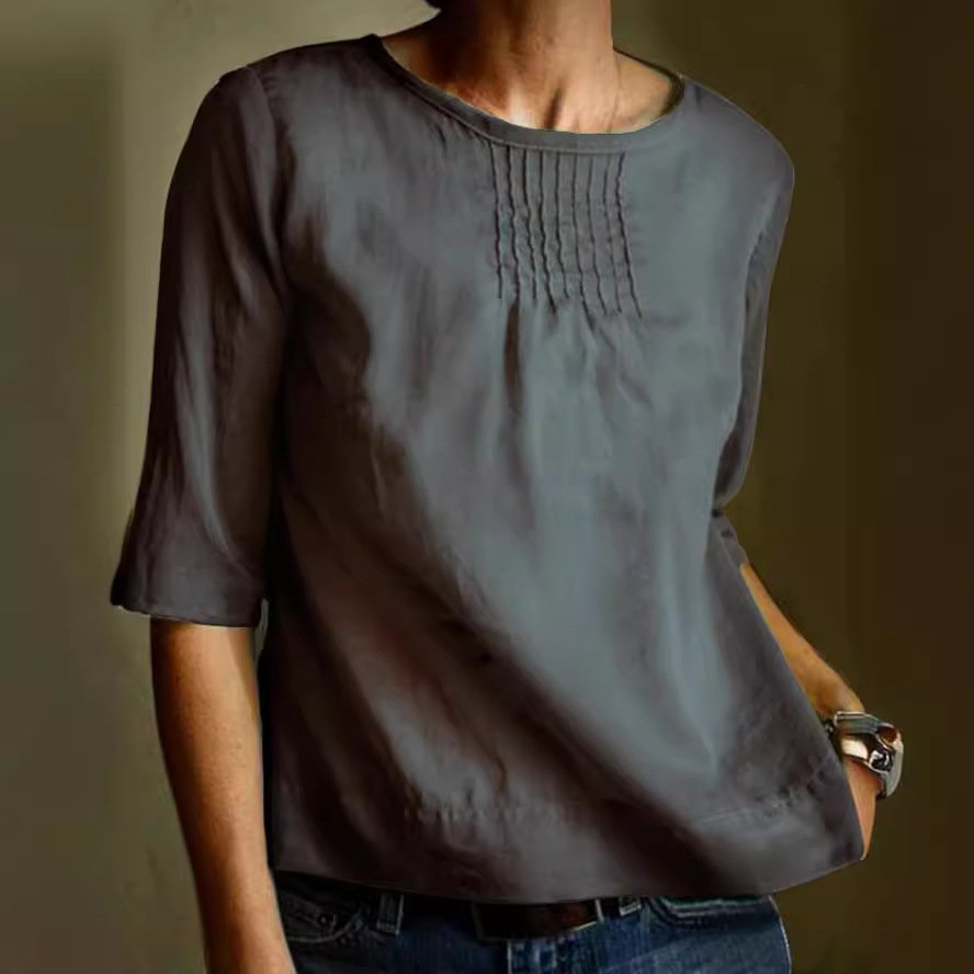 Women's Casual Loose Cotton Half-Sleeve Round Neck Top