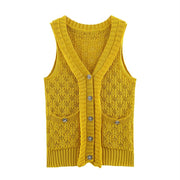 Sweet Style Yellow Knitted Sleeveless Vest Waistcoat