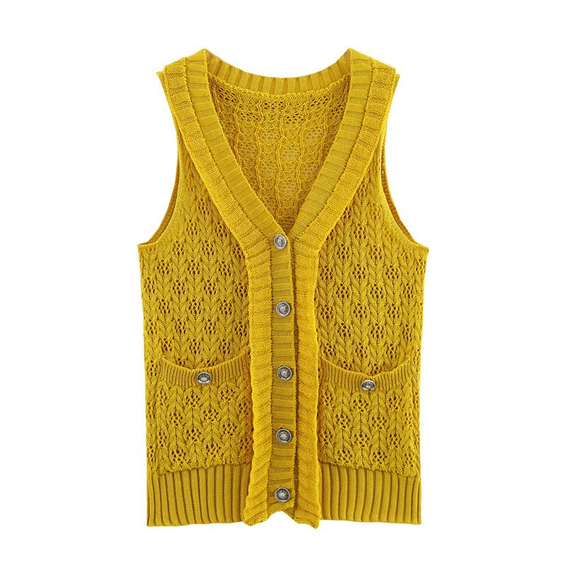 Sweet Style Yellow Knitted Sleeveless Vest Waistcoat