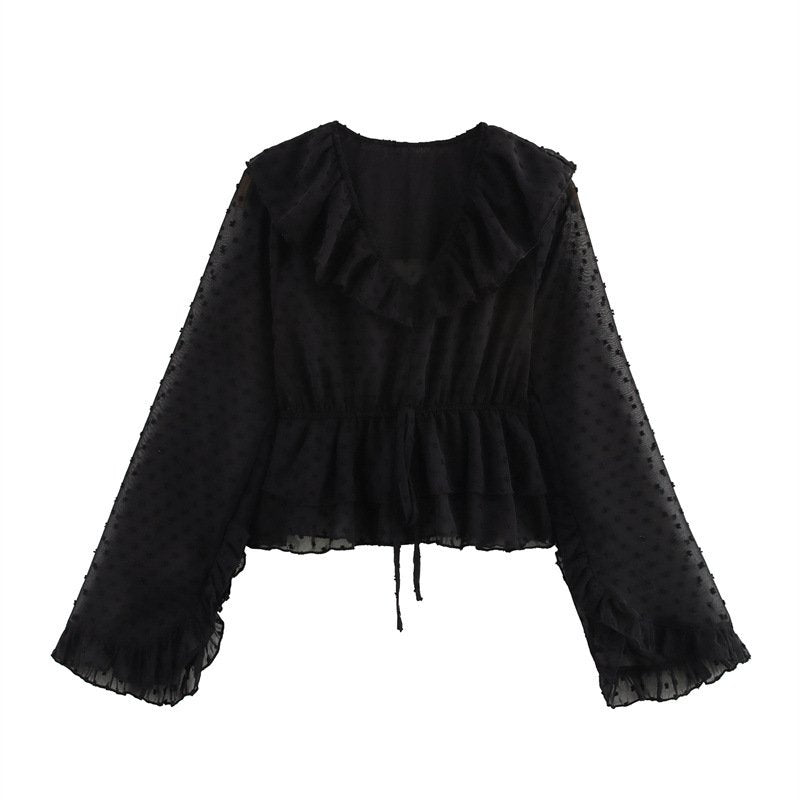 Chic Polka Dot Laminated Tulle Shirt for Women