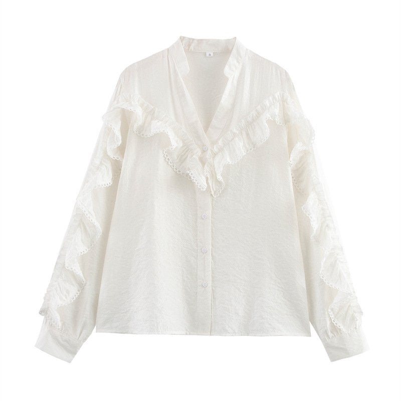 Chic Lace-Trimmed Slim Fit Cardigan Shirt