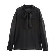 Chic Bow Collar Long Sleeve Shirt for Women