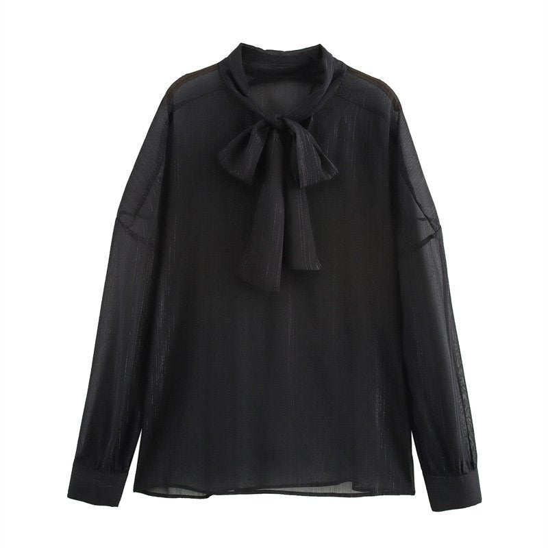 Chic Bow Collar Long Sleeve Shirt for Women