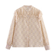 Chic Printed Tulle Long Sleeve Blouse