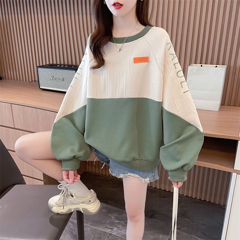Retro Contrast Color Sweatshirt Women