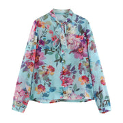 Chic Bowknot Print Slim Fit Shirt for Women