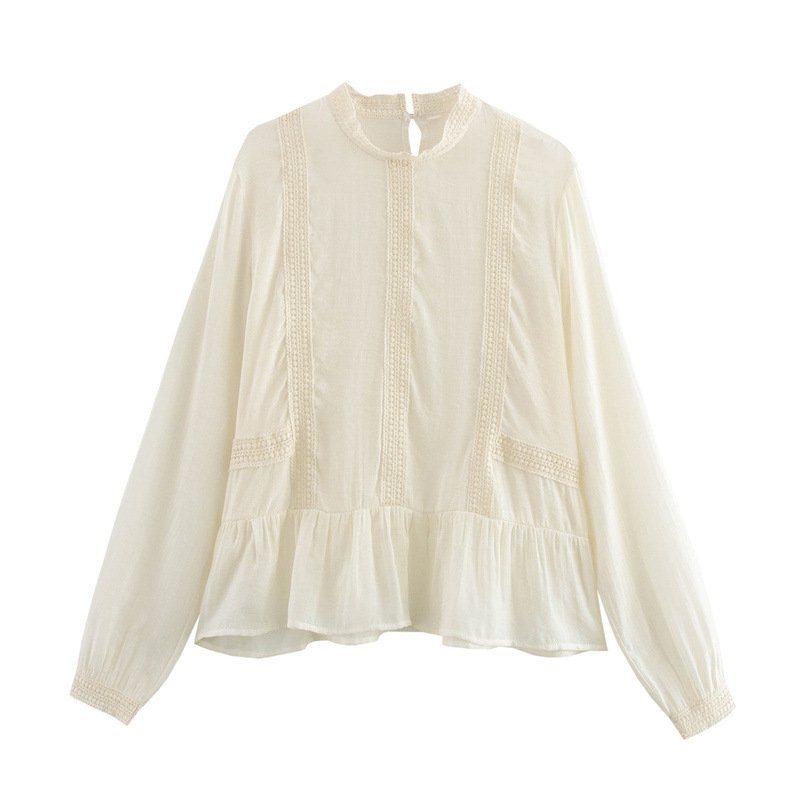 Casual Colorblock Long Sleeve Loose Round Neck Shirt