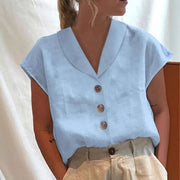 Women's Slim-Fit Short-Sleeve Stand Collar Solid Blouse