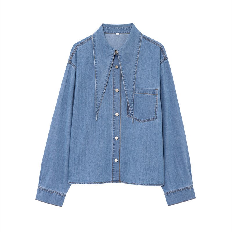 Chic Bowknot Denim Shirt for Street Style Fashion