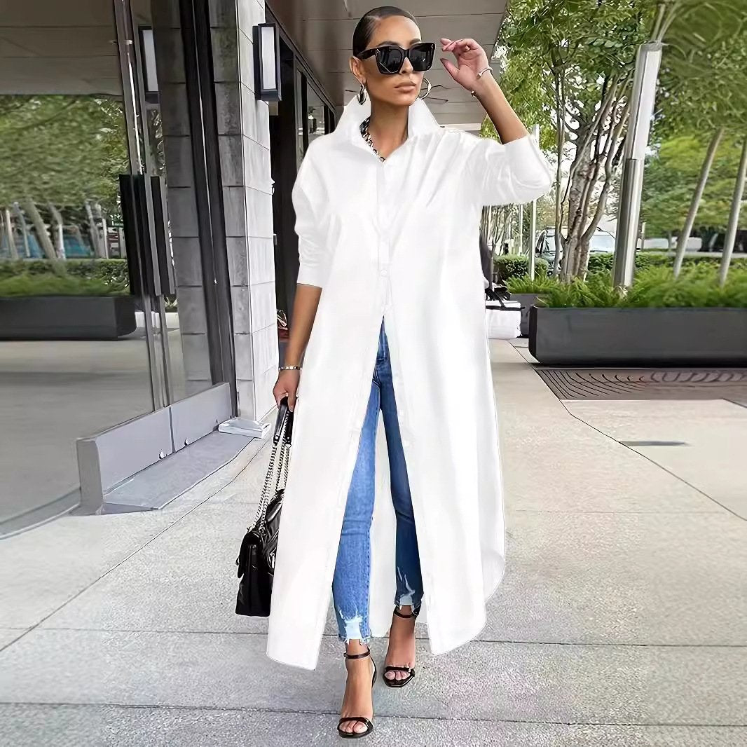Plus Size Solid Color Loose Long Sleeve Blouse
