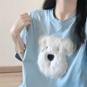 Cute Cartoon Puppy Short Sleeve Cotton Shirt