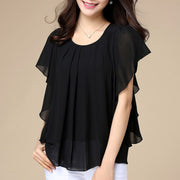 Plus Size Chiffon Blouse Loose Solid Color Shirt