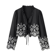 Chic Embroidered Hollow Cotton Blouse