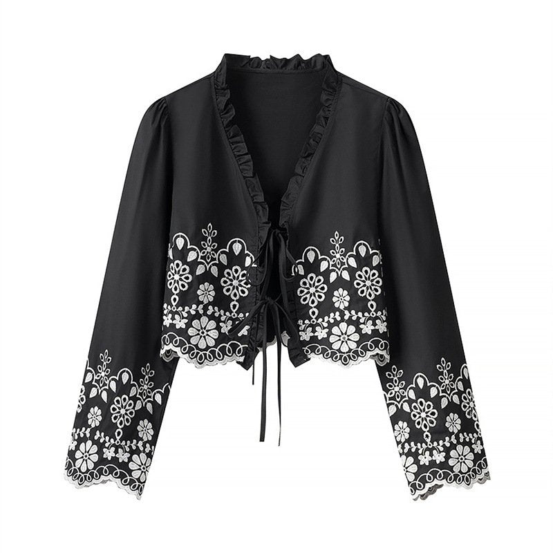 Chic Embroidered Hollow Cotton Blouse