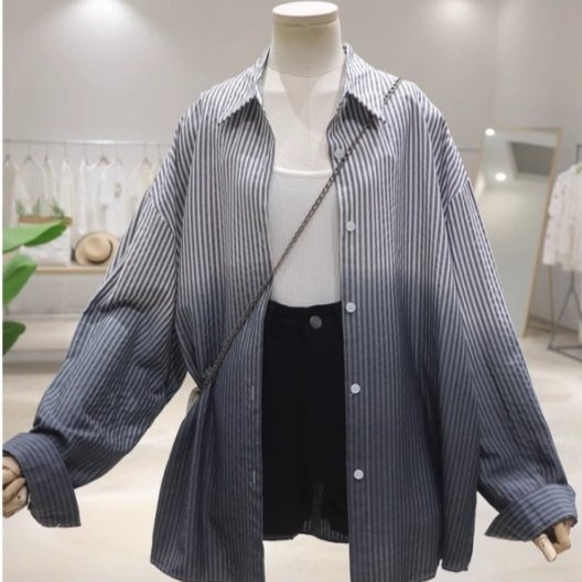 Women's Gradient Striped Long-Sleeve Casual Shirt