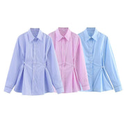 Chic French-Style Waist Button Oxford Shirt