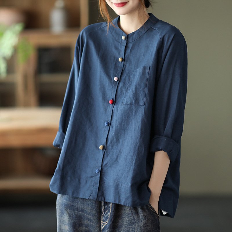 Women's Retro Cotton Linen Loose Long Sleeve Shirt
