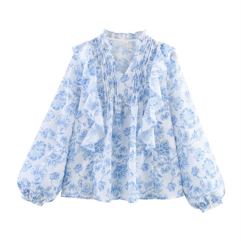 Floral Ruffled Print Blouse for Women