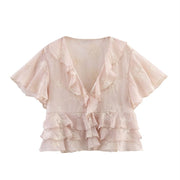 Chic Embroidered Short Sleeve Blouse for Women