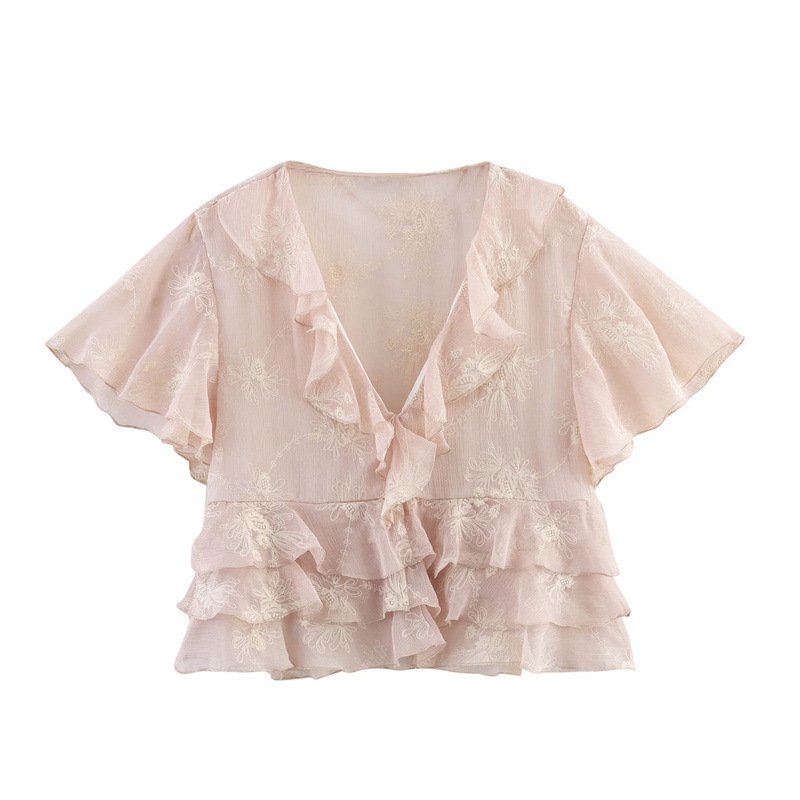 Chic Embroidered Short Sleeve Blouse for Women