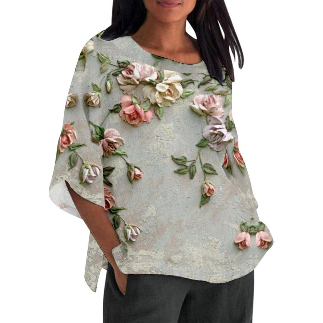 Women's Floral Linen Blend Shirt Breathable Summer Top