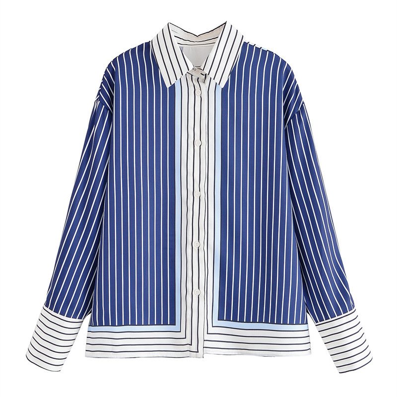 Chic Patchwork Striped Shirt & Casual Pants Set