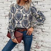 Chic Printed Lantern Sleeve Tied Shirt Top
