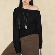 Plus Size One-Shoulder Long-Sleeve Chic Top