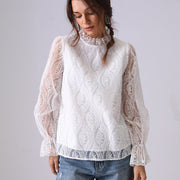 Chic Floral Embroidered Lace Hollow Long-Sleeve Shirt