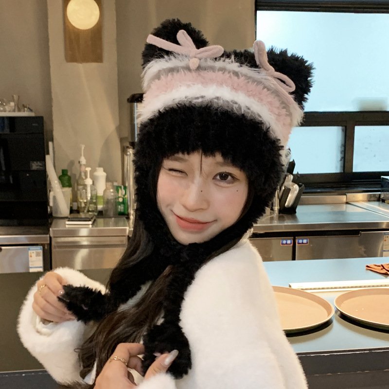 Warm Striped Earmuffs for Women - Cute Bow Design