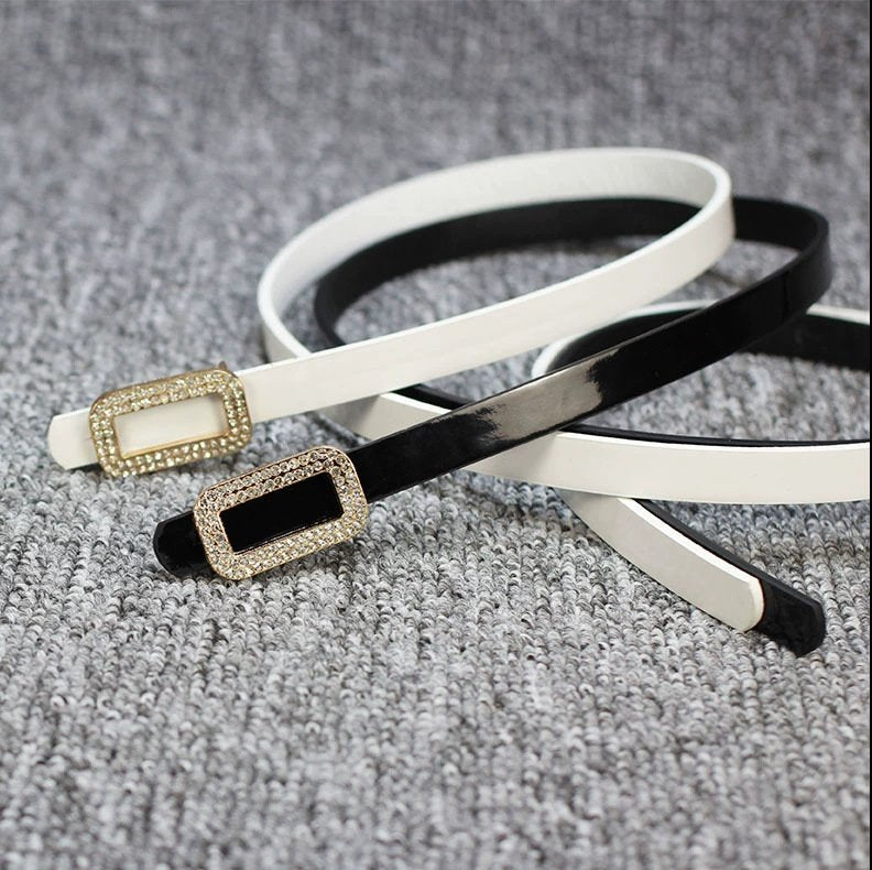 Thin Patent Leather Belt with Bow Buckle
