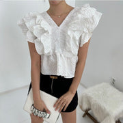 Women's V-Neck Ruffled Sleeve Blouse
