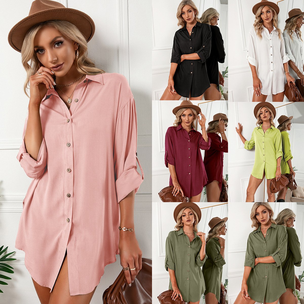 Women's Casual Loose Single-Breasted Shirt Dress Top