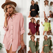Women's Casual Loose Single-Breasted Shirt Dress Top