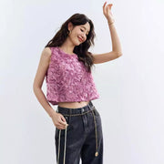 Rose Floral Chiffon Vest Top for Women