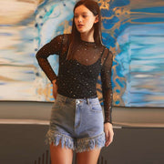 Chic Grid Long Sleeve Round Neck Slim Pullover Top