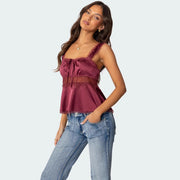 Lace Camisole Top for Women - Wine Red & Pink