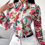 Floral Print Lace-Up Polyester Women's Blouse