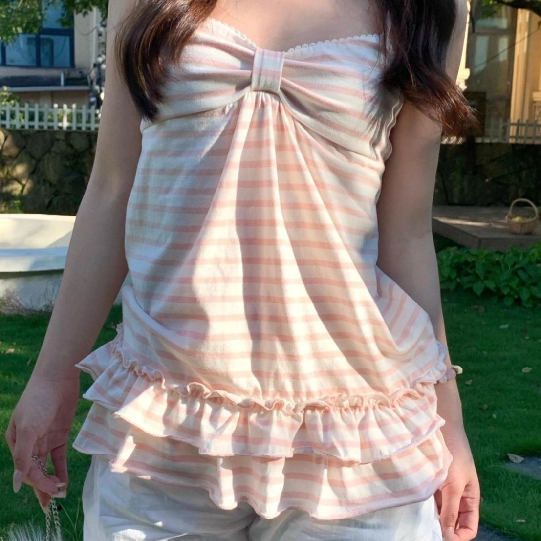 Striped Bow Ruffle Camisole Top