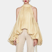 Sweet Off-Shoulder Bow Chiffon Puff Sleeve Top