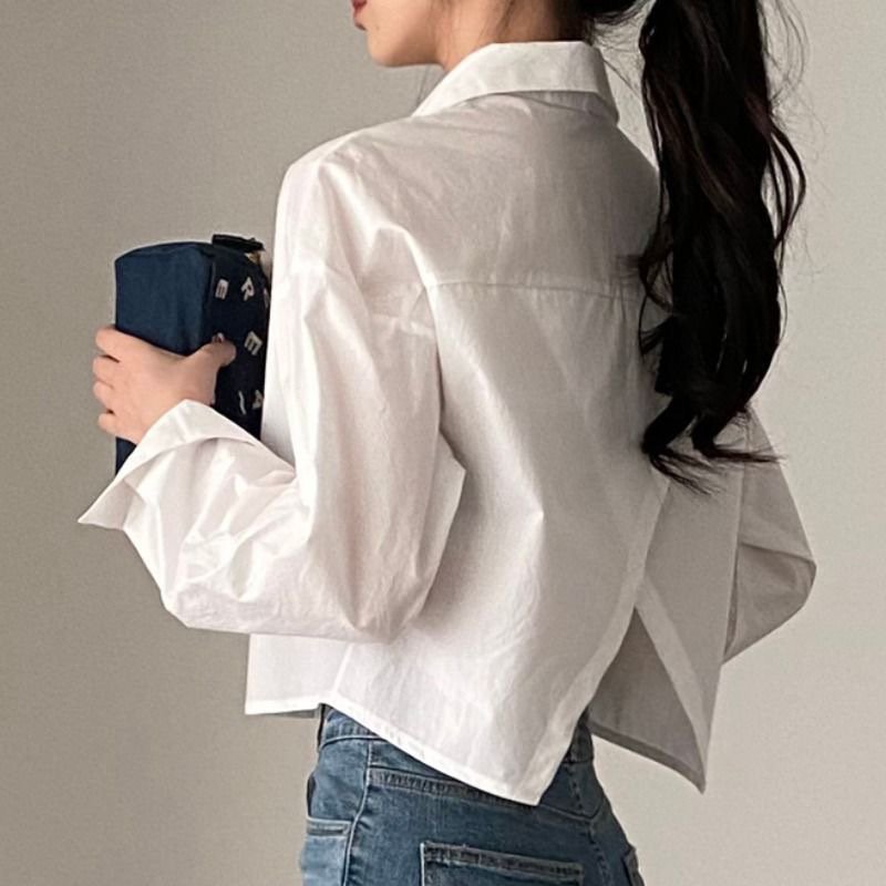 Elegant Long‑Sleeve Chiffon Shirt with Back Slit